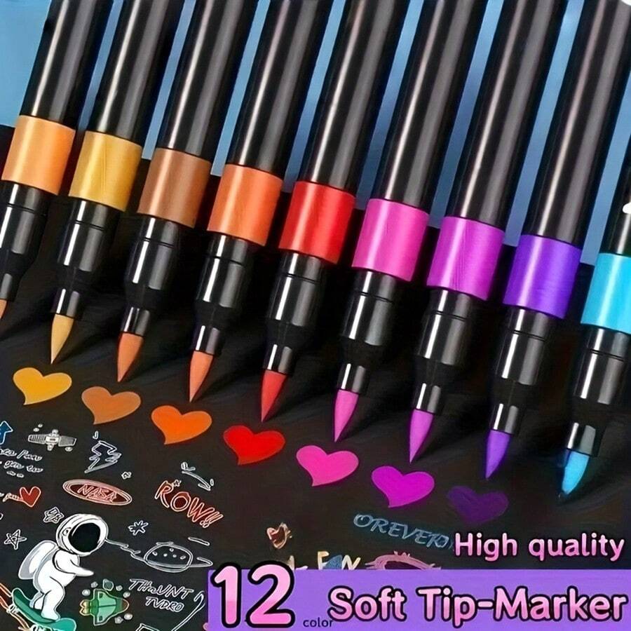 Boîte noire de 80 pièces/60 pièces/48 pièces/36 pièces/24 pièces/12 pièces de stylos marqueurs en propylène, ne tache pas le papier, collection d'art, stylos pour graffitis de DIY, ensembles de stylos marqueurs aquarelle de peinture colorée, stylos de couleur haute capacité et imperméables, cadeau raffiné pour les étudiants, cadeaux parfaits, stylos marqueurs, retour à l'école, fournitures scolaires