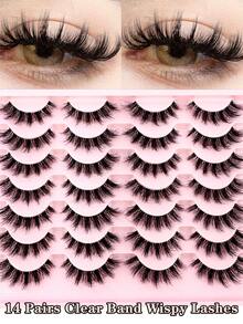 LYBCG New 14pairs Cat Eye False Eyelashes Mink Eyelashes Invisible Band Lash Extension Natural False Eyelashes Cross Cluster Fairy Halloween Cosplay Manga 3D Faux Big Eye Long Fake Lashe - màu đen - Xem 6