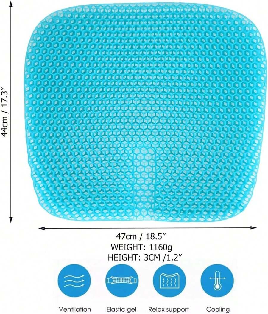 Gel Seat Cushion For Long Sitting, Gel Cushions For Pressure Sores Relief, 18.5x17.3x1.2 Inches Cooling Gel Car Seat Cushion, Seat Cushions For Office Chairs With Breathable Nonslip Cover - 彩色 - 查看 1