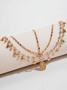 1pc Bohemia Headband Shell Crystal Hair Jewelry Women Metal Head Chain Headpiece For Party (Handmade Chains Are Cut According To Size, With Varying Numbers Of Rhinestones And Shells )