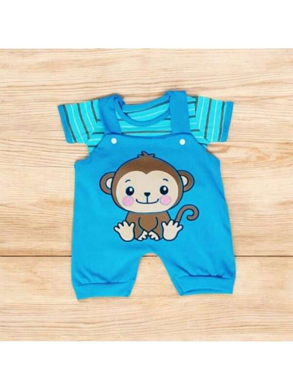 Conjunto de Bebê Macacão Jardineira Safari com Estampa de Animais - Roupa Fofa para Bebê Menino