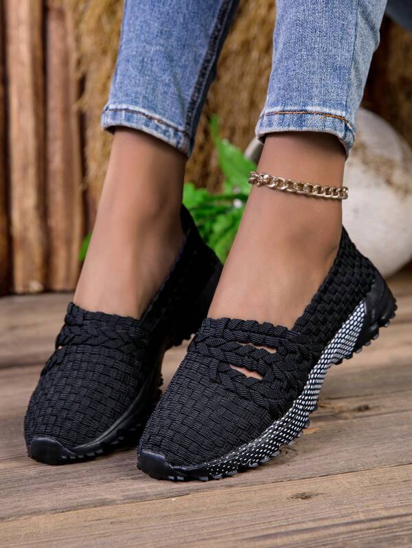 Zapatos tejidos a mano de verano de mujer, nuevos, coloridos, de moda y versátiles. Con parte superior elástica, suave y transpirable. Suela de EVA suave, ligera y antideslizante. Adecuados para uso casual, deportes, caminar, correr, reuniones y trabajo.