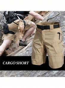 Pantalones cortos tácticos para hombre, ligeros, de secado rápido, transpirables, con múltiples bolsillos (sin cinturilla), ideales para actividades al aire libre como senderismo y montañismo - Negro - Gris y Beige
