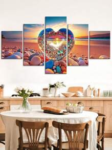 1/5pcs,Large Modern Canvas Art Painting,Dream Beach Love Stone Wall Art With Frame,Valentine's Day Posters,Love,For Bedroom Living Room,Bathroom,Gym,Yoga Studio Decoration,Home Decor,