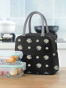 1pc Insulated Lunch Bag Daisy Flower Pattern, Suitable For Students, Camping, Hiking, Large Capacity Food & Fruit Storage, Suitable For Students & Office Workers