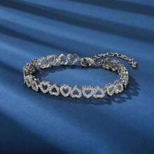 1 X Luxury Zirconia Heart To Heart Shape Silver Plated Bridal Bracelet