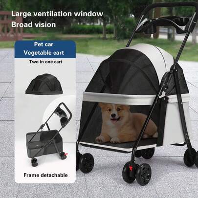 Foldable 4-Wheel Pet Stroller With Breathable Mesh Window, Pet Dog Stroller, Mini Travel Dog Stroller, Pet Stroller, Puppy Stroller, Cat Stroller, Dog Stroller Pet Stroller Accessories, Medium And Large Dog Stroller, 3-In-1 Multifunctional Pet Travel System, 4-Wheel Foldable Aluminum Alloy Frame, Metal Frame And Durable Oxford Fabric, Pocket Design/Cup Holder, Suitable For Small And Medium-Sized Cats And Dogs, Ideal For Veterinary Visits, Shopping, Park Trips, Outdoor Adventures, Hiking, Shopping, Walking