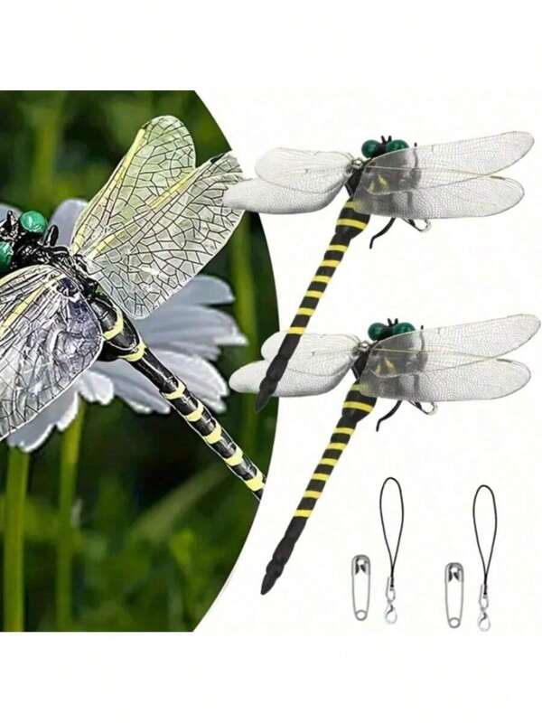 1pc/3pcs Realistic Dragonfly Ornament, 4.72 Inch Simulated Dragonfly Statue - With Strap And Pin, Versatile Hanging Ornaments For Any Room, Perfect For Outdoor, Garden, Lawn Decoration, Fishing And Camping, Durable PVC Material, Insect Replica, Ideal For Education And DIY Crafts