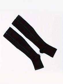 Open Toe Compression Socks, Zipper Conpression Socks Men Women Support Knee Zipper Female Open Toe Thin Anti High Socks Leg Socks,Hot Knit Fabric, For All Seasons, Hand Wash, Solid Color, Zipper Closure, For Running And Sports