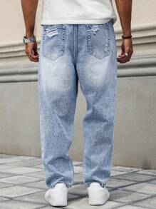 Men's Distressed Straight Leg Jeans - Light Wash - View 3