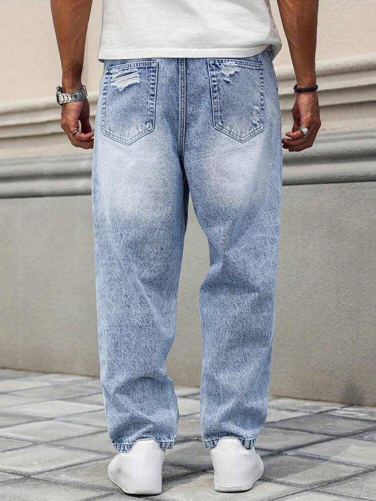 Jeans rectos con efecto desgastado para hombre - Lavado ligero - Añade 2