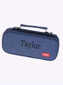 Personalized Pencil Case, Embroidered Text, Large Capacity Pencil Bag With 3 Compartments, Back To School Gift