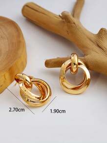 1 Par de Brincos de Pino com Argola Vintage de Metal, Joia de Orelha Elegante de Design Minimalista para Mulheres