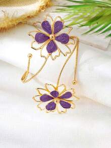 1pair Iron Alloy Enamel Floral Design Open Bangle Bracelet, Elegant & Fashionable, Suitable For Mothers' Day, Party, Banquet And Daily Wear - Flowers - View 9