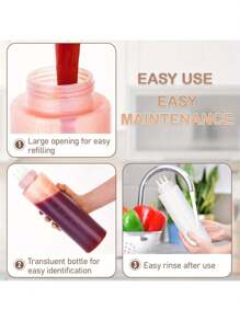 Kitchen Squeeze Bottle, 3-Hole Design With Scale - Durable PE Material, Perfect For Sauces, Condiments And Baking - Includes White, Red And Amber Nozzles, Condiment Dispenser | Modern Kitchenware | Translucent Material, Sauce Squeeze Bottle