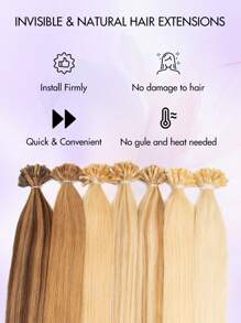 50 Pcs U Tip Hair Extensions Real Human Hair Extensions Natural Look Keratin Straight Basic Style Invisible Nail Tip Hair Extensions For Women