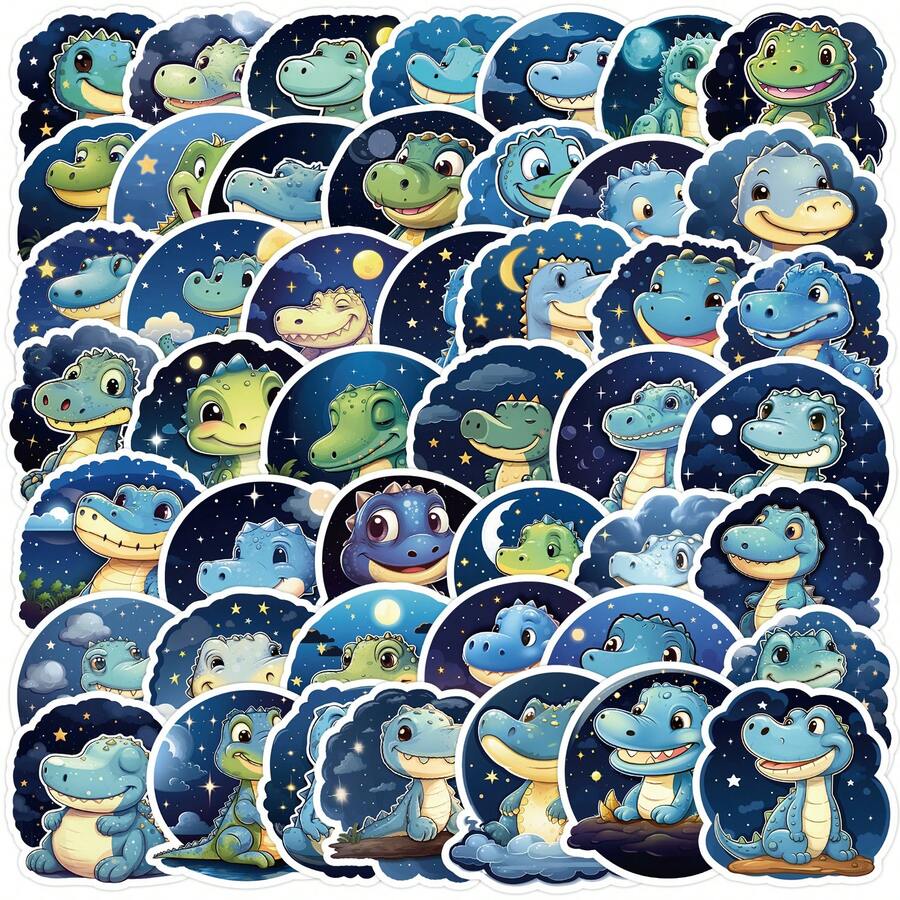 50 件星空梦幻鳄鱼涂鸦贴纸，乙烯基光泽自粘贴花，适用于装饰滑板、行李箱、笔记本、相册、马克杯、冰箱、头盔等。适合成人和青少年，用于学校用品，返校