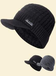JZML 1pc Men Letter Decor Plush Lined Hat