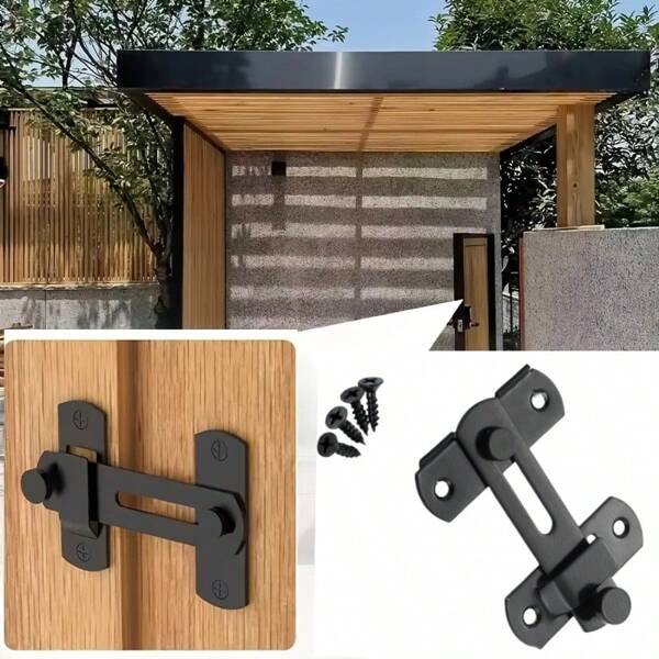 1 pièce Serrure de porte coulissante en acier inoxydable noir réglable à 180°, durable, sans électricité, convient pour garage, salle de bain, patio, penderie, grange, cage d'animal de compagnie et sécurité de la maison - installation facile avec les vis incluses, conception compacte et gain d'espace