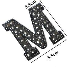 A-Z 1pc Black Letter Rhinestone Heat Transfer Patch DIY Shirt Jacket Name Rhinestone Applique Sew/Glue On Patch - Black - View 32