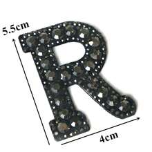 A-Z 1pc Black Letter Rhinestone Heat Transfer Patch DIY Shirt Jacket Name Rhinestone Applique Sew/Glue On Patch - Black - View 27