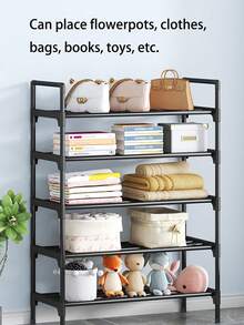3-4-5层鞋架，可容纳12-15双鞋，坚固的可堆叠鞋架，可扩展和可调节的鞋子收纳架，耐用的金属鞋子收纳架 - 黑色 - 查看 4