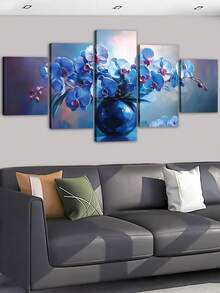1/5 件，超大全景墙画带画框，蓝色花卉兰花油画画框艺术，蓝色花朵，春季花卉艺术，植物艺术，适用于卧室客厅、浴室、健身房、瑜伽馆装饰、家居装饰，可直接悬挂 - 藍色 - 查看 7