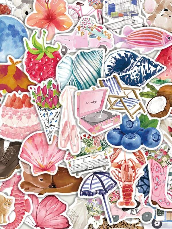 50pcs Watercolor Diary Cartoon Fun And Exquisite Stickers DIY Decoration Luggage Guitar Notebook Stickers