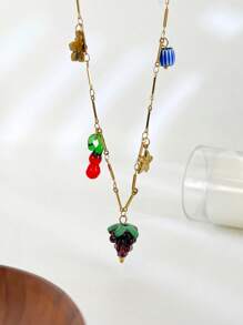 Monlansher New Arrival Women Stainless Steel Multi-Pendant Necklace, Featuring Ceramic, Glaze, Enamel And Stainless Steel Elements In Design, Versatile & Fashionable Long Necklace