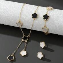 1 Set Modisch & elegant Damen Metall-Schmuckset mit 5-Blatt Klee Design, vielseitig einsetzbar