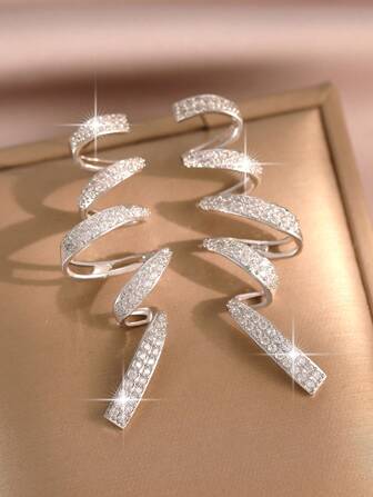 jealous young 1pair Glamorous Exaggerated Geometric Spiral Cubic Zirconia Dangle Earrings For Women Festivals Wedding Engagement Anniversary Party Jewelry Gift