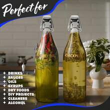 33 Oz / 1 Liter Flip Top Glass Bottle 6 Pack | Round Swing Top Glass Bottles With Lids, Shrink Wrap, Paper Tags + Strings, Funnel, Brush & Marker | For Use As Large Kombucha Jar & Kefir Jar