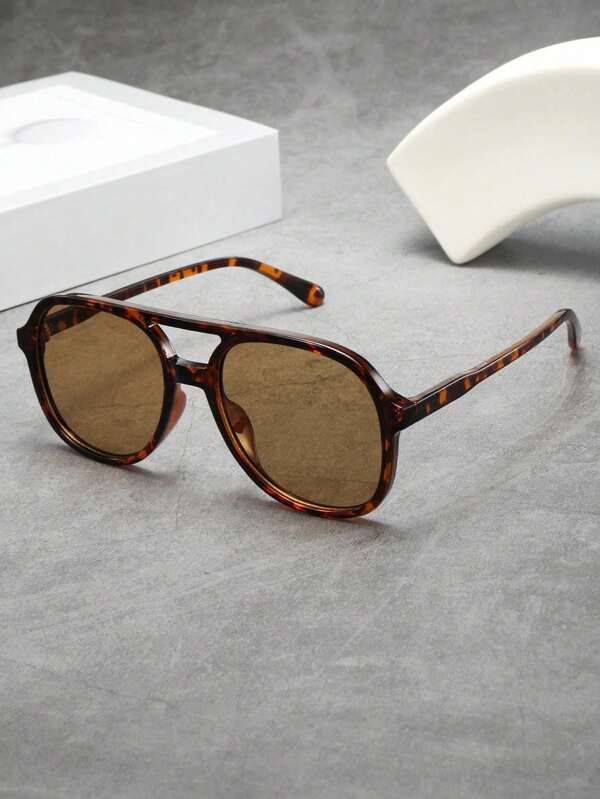 1 pièce Lunettes de mode minimalistes de haute qualité à double pont de style pilote, unisexes. Convient pour la conduite, les voyages, les vacances et l'utilisation quotidienne décontractée. Forme d'aviateur