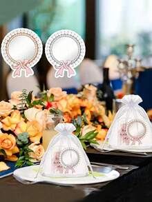 Bộ 15/3 Gương trang điểm tròn nơ vàng/bạc, Quà tặng cô dâu thanh lịch, Quà tặng dự tiệc, Quà tặng phù dâu, Tặng kèm túi Organza, Thích hợp cho sinh nhật, tiệc độc thân, tiệc chia tay cuộc sống độc thân, kỷ niệm ngày cưới - Nhiều màu - Xem 4