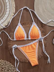 PEPPERMOLLY 女士性感时尚两件式泳衣，蓝色比基尼套装，夏季海滩度假 - 橘色 - 查看 4