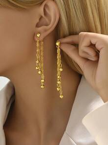 1 对 18K 镀金时尚欧美简约个性耳环，几何镂空女士日常佩戴流苏耳环 - D - 查看 2