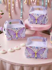 4 Stücke kreative lila Schmetterling Stil Geschenkbonbonboxen, pinkfarbenes Thema, Geburtstag Hochzeit, Familienevent Party Geschenkverpackung Süßigkeiten Boxen, um leicht eine süße und fröhliche Urlaubsstimmung zu schaffen