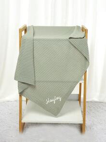 客製化手工刺繡針織兒童毯，個性化嬰兒字母毯，四季通用嬰兒洗禮傳家禮物 - 淺綠 - 查看 4