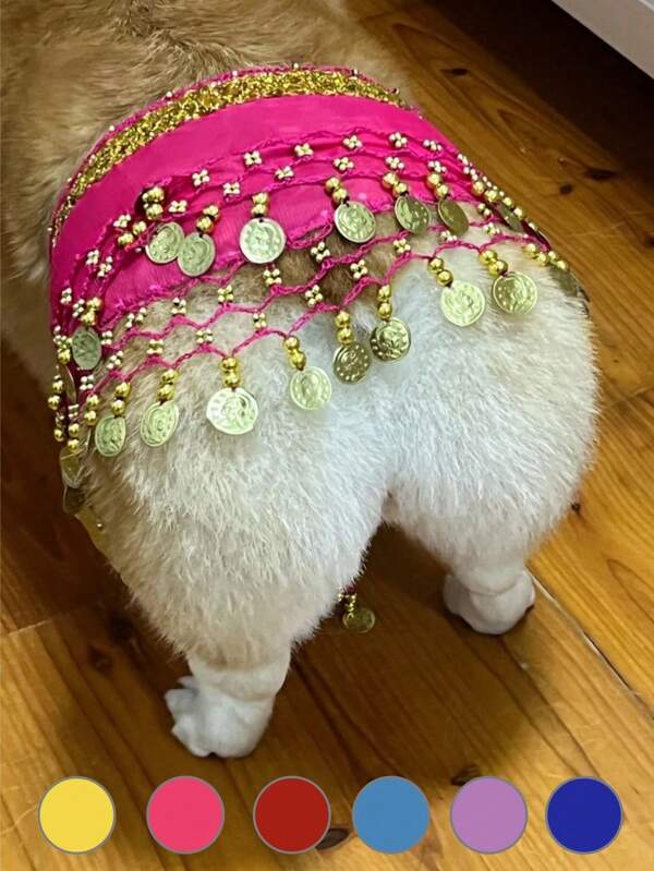 1pc Exotic Style Dog/Cat Dance Belt, Polyester Soft & Breathable Sequin Skirt Dress, Suitable For Small/Medium Pets In Summer
