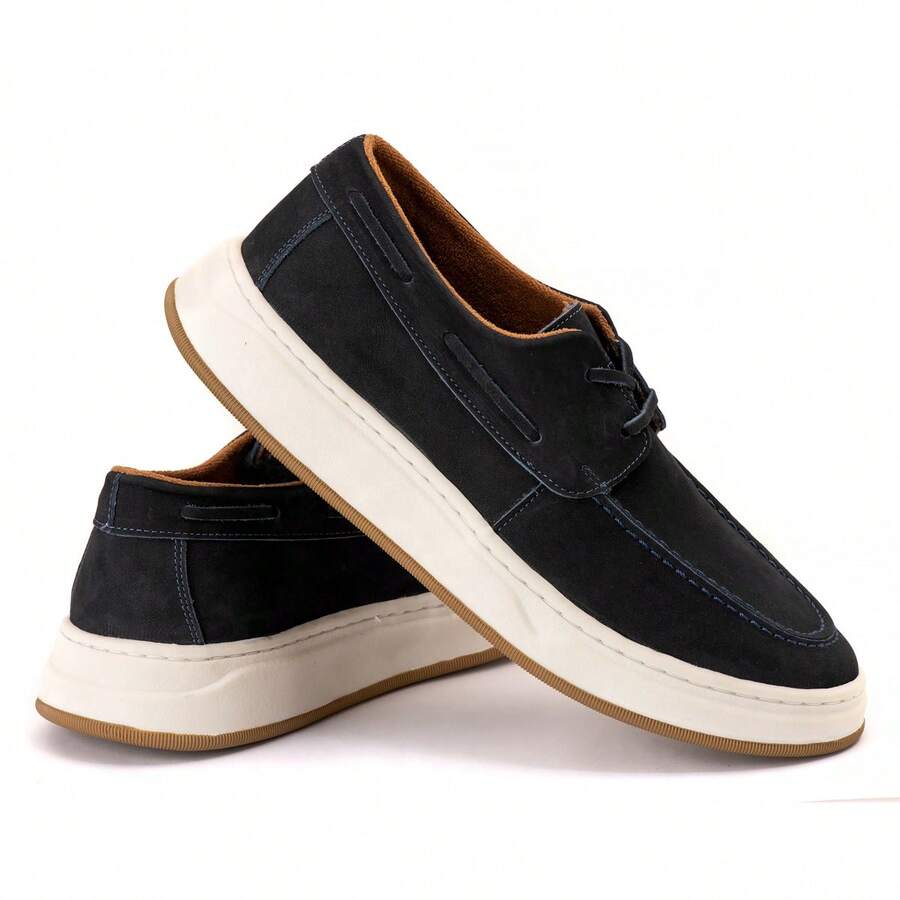 Men's Casual Leather Moccasin With Comfortable Sole – Style And Versatility For Everyday Life - Màu xanh hải quân - Xem 1