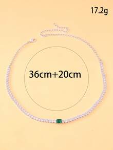 1pc Silver Luxury Rhombus Zirconia Chain Necklace With Green Diamond, Prom/Party Jewelry Gift For Women - Silver - View 3