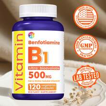 Benfotiamine With Thiamine, 500 Mg - Fat & Water Soluble Vitamin B1 - Gluten-Free,120 Vegetarian Capsules - không có hương vị - Xem 1