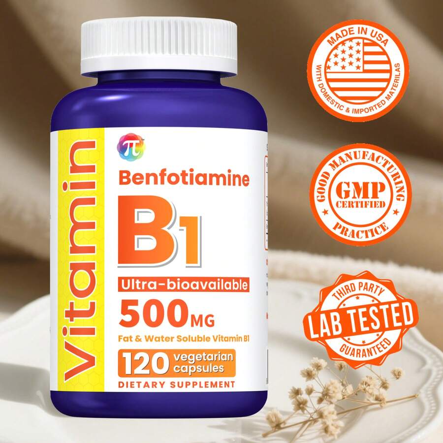 Benfotiamine With Thiamine, 500 Mg - Fat & Water Soluble Vitamin B1 - Gluten-Free,120 Vegetarian Capsules - không có hương vị - Xem 1