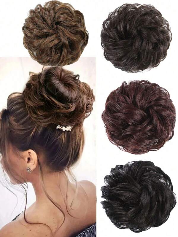 1 pezzo Elastico per capelli ciambella in capelli sintetici, accessorio per capelli voluminosi e ricci, per donne e ragazze