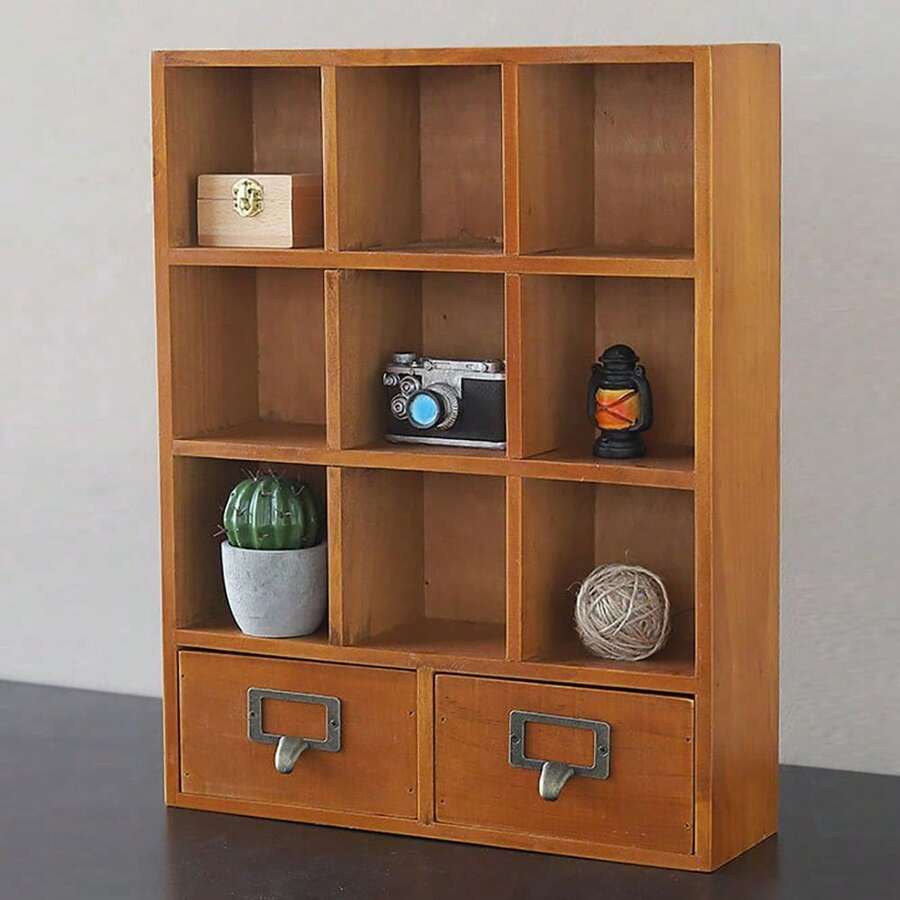 TFCFL 9 Cube Storage Shelf Organizer, Wooden Bookshelf Floating Shelf Cabinet Storage Desktop Organization With 2 Drawer 13.1" D X 3.9" W X 16.7" H - Gỗ - Xem 1
