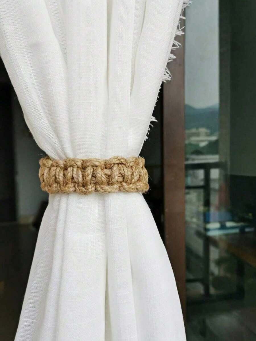 1 pieza/2 piezas Sujetacortinas de cuerda trenzada - Marrón - Ver 1