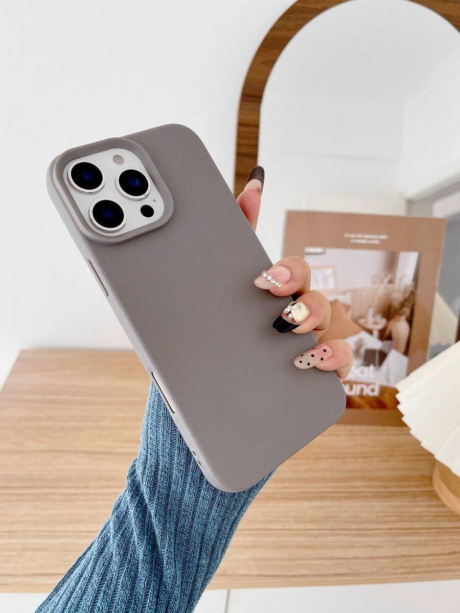 1pc Gray Leather Mobile Phone Case, Imitation Leather Mobile Phone Case, Comfortable And Non-Slip Mobile Phone Case, Suitable For All Models Of Apple Mobile Phone Cases, Can Be Used For Apple 11/12/13/14/15/16/Pro/Plus/Pro Max/16e Mobile Phone Cases - 灰色 - 查看 1