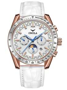 ONOLA Reloj mecánico totalmente automático de ONOLA 6835 con estilo de lujo ligero, con diseño de sol, luna y estrellas, exhibición luminosa de la hora mundial, numerales romanos y ajuste de fecha/hora. Es un reloj de alta calidad para negocios y ocio, adecuado como un regalo elegante para uso diario y ocasiones formales, y un durable reloj de tiempo