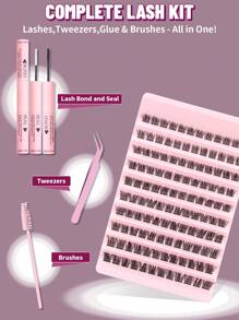 120 Peças Cílios Postiços Enrolados, Grossos, Macios e Leves, Rolo C 10-16mm Comprimento Misto, Conjunto de Cluster de Cílios com Adesivo de Extensão de Cílios, Pinça para Cílios, Pincel para Cílios, Ferramenta de Maquiagem Fina e Longa, Adequada para Todos os Tipos de Ocasiões, Seja Festa de Casamento ou Maquiagem Diária, Pode Ser Facilmente Manuseada