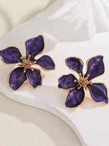 1 Pair Oil Drip Flower Stud Earrings, Elegant Women's Versatile Earrings For Vacation, Festivals